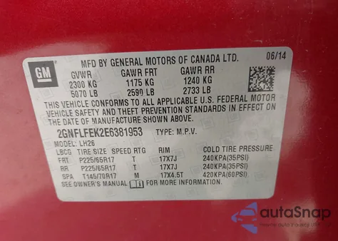 2014 Chevrolet Equinox 1Lt from USA, damaged, VIN 2GNFLFEK2E6381953